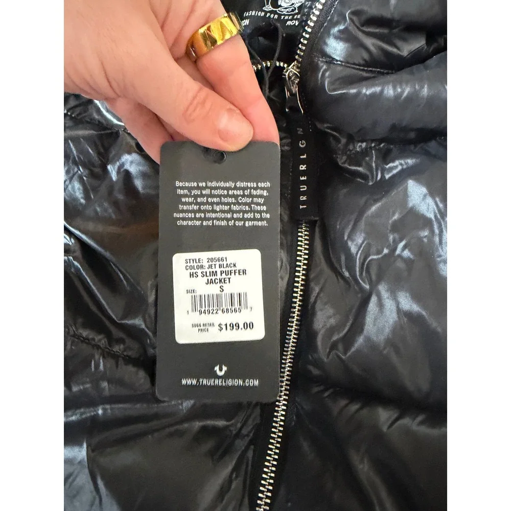 True Religion Mens HS Slim Puffer Jacket Jet Black 205661 Size Small NWT